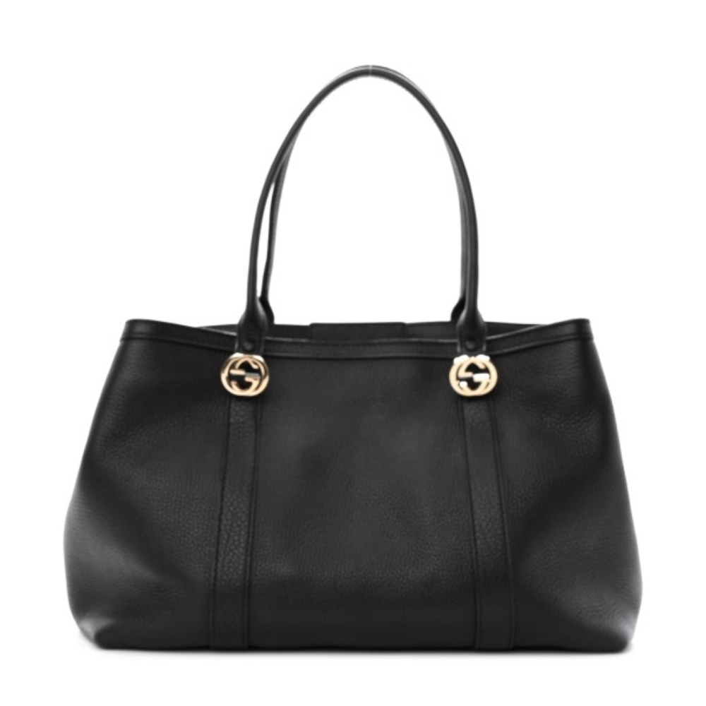 🇮🇹Gucci Pebbled Calfskin Old Libeccio Miss GG Black Large Tote Shoulder Bag